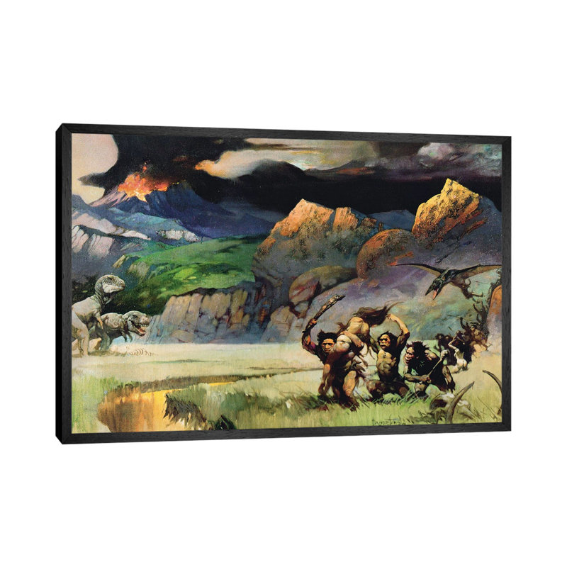 Lost World by Frank Frazetta - Painting on Canvas, Black Framed, 66.04 cm H x 45.72 cm W