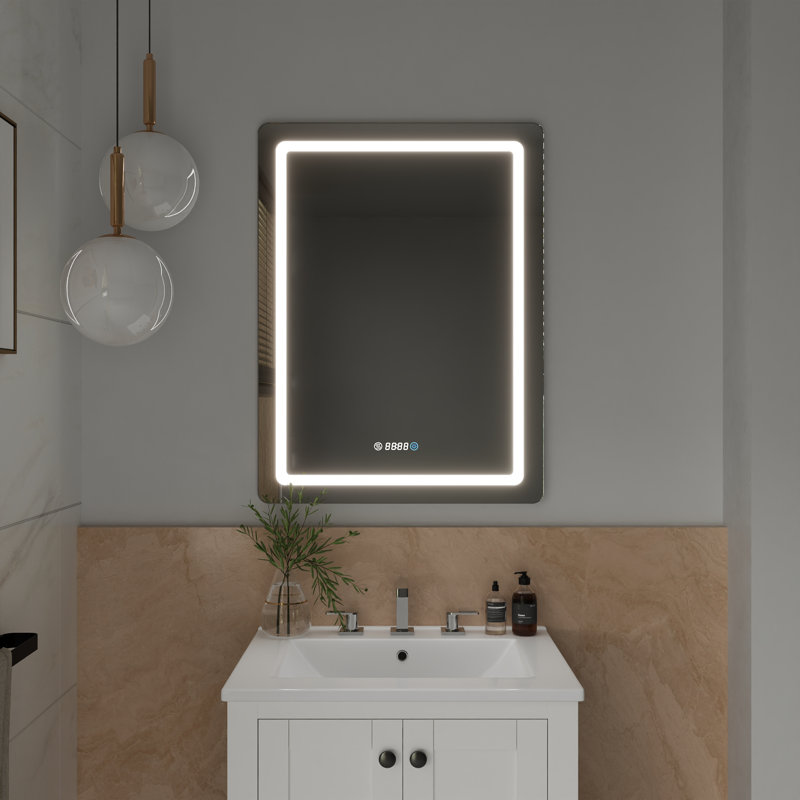 Miroir de salle de bain moderne à DEL sans cadre avec 3 couleurs réglables, 31,6 po x 23,72 po