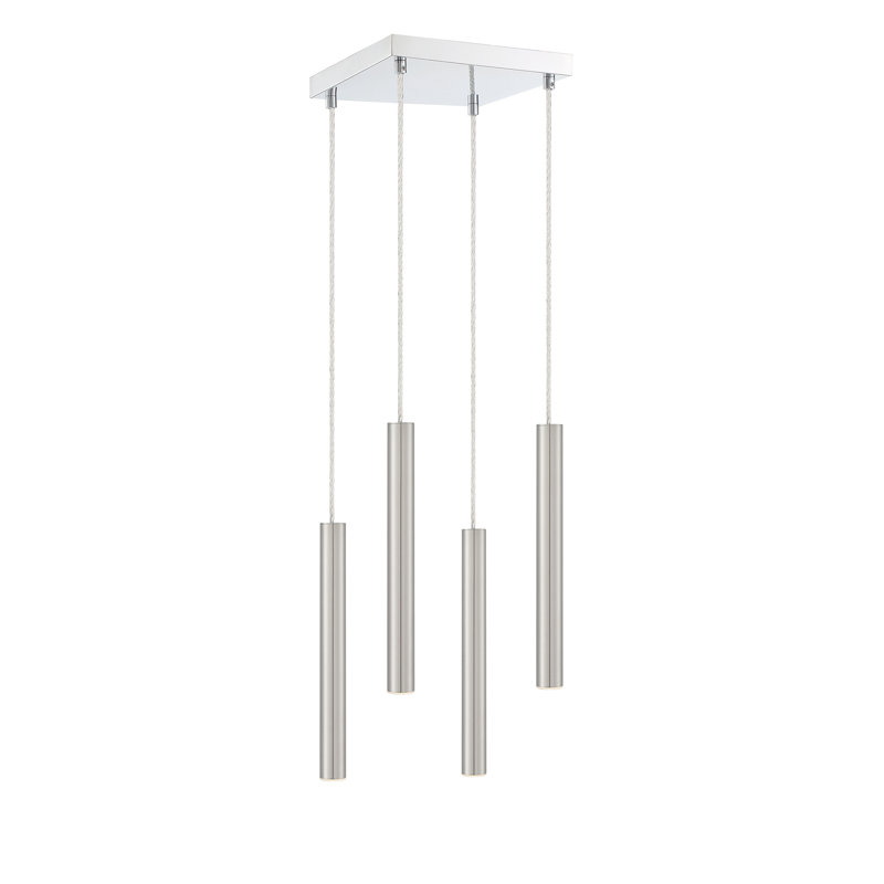 Luminaire suspendu géométrique à DEL 4 lumières Bowning, Nickel satiné