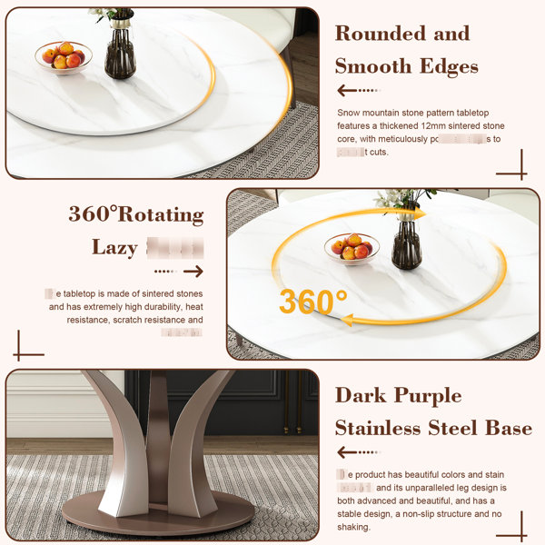 Orren Ellis 53 - Inch Round Dining Table With 31.5 Rotating Tray ...