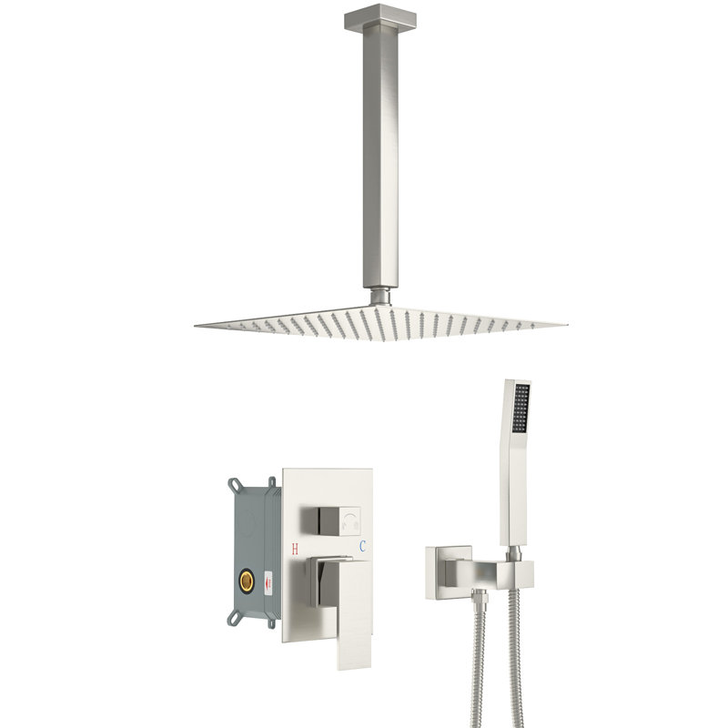 16 Inch Ceiling Mounted Shower System Rain Mixer Shower Combo Set Shower Head with Hand Shower, Brushed Nickel