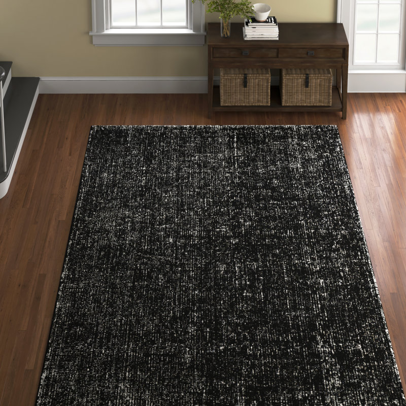 Tapis noir / blanc touffeté à la main Emma, Rectangle 5 pi x 7 pi 6 po
