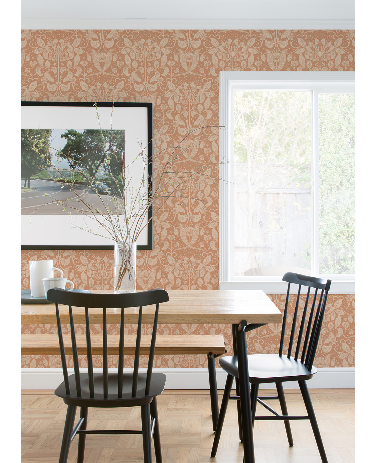 Leavy Floral Wallpaper, Coral