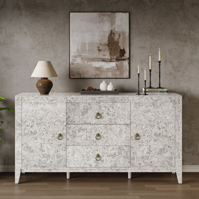 Dorne 60" Modern High Gloss Burl Sideboard with Adjustable Shelves