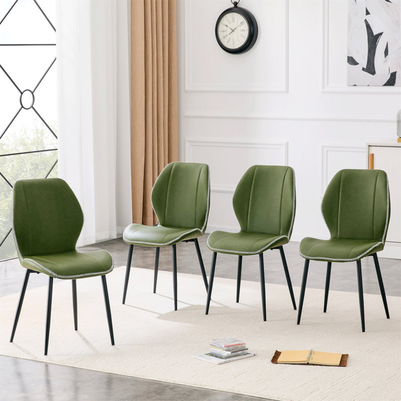 4 ensembles de chaises de salle à manger en polyuréthane vert olive rétro avec un coussin spacieux et confortable. Plusieurs couleurs disponibles, avec des pieds en métal noir et des pieds réglables, convenant à la salle à manger, au bureau et au bureau, etc.