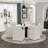 48 Inch White Sintered Stone Dining Table With Black Finish Metal Base
