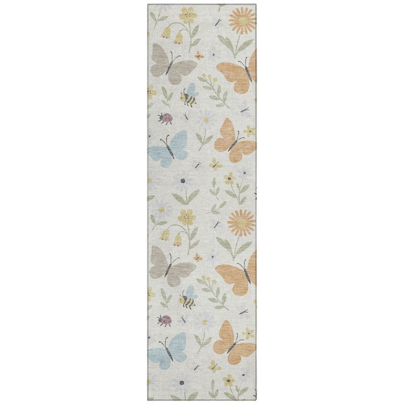 Machine Washable Indoor/Outdoor Chantille ACN2618 Kids Rug, Ivory, 2'3" x 7'6" Runner