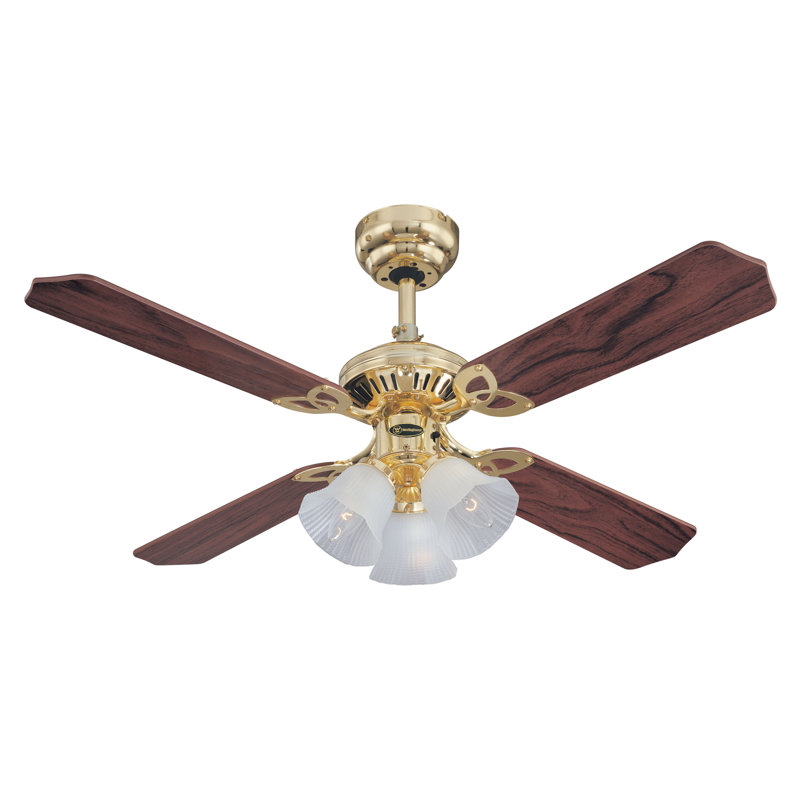 Gemmenne 105cm Ceiling Fan with Light Kit, Polished Brass / Oak Cane or Mahogany