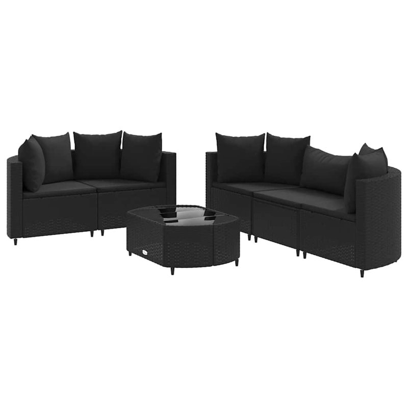  Ensemble de 6 chaises de patio noires, Coussin noir / structure noire