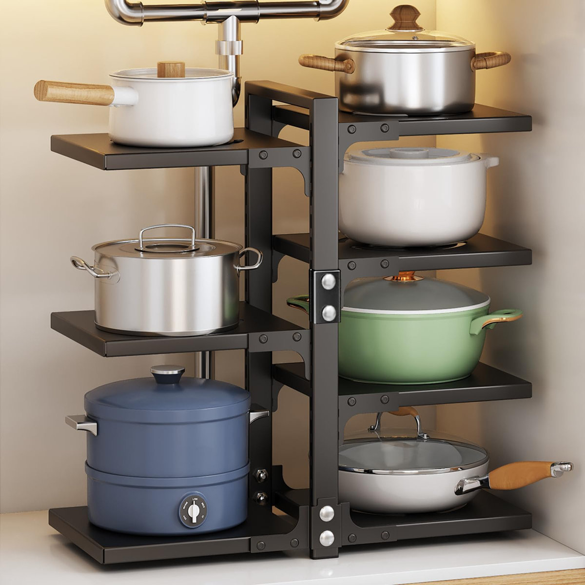Prep & Savour 7-Tier Adjustable Heavy Duty Pan Organizer Rack For ...