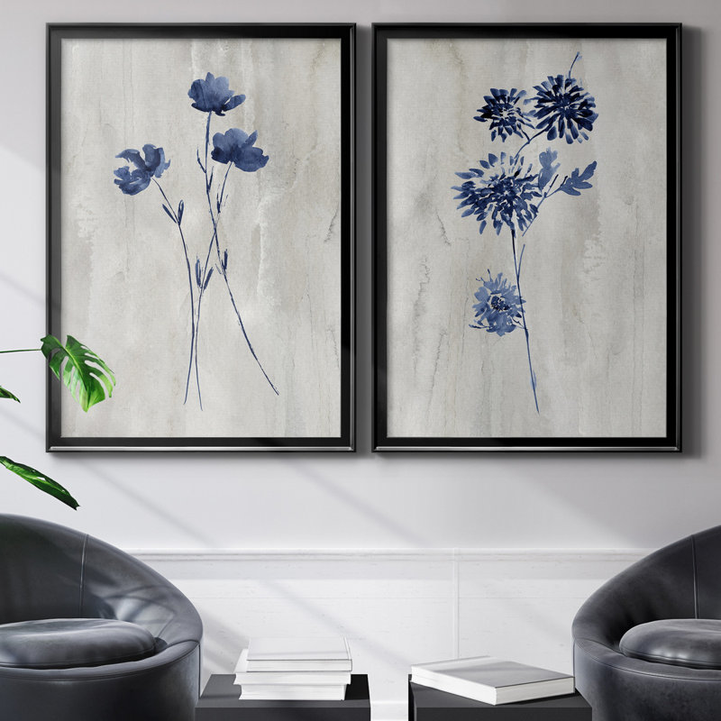 Indigo Botanical III - ensemble de 2 reproductions d'impressions, H 22,5 po x l 61 po x P 3 po, Pas de tapis
