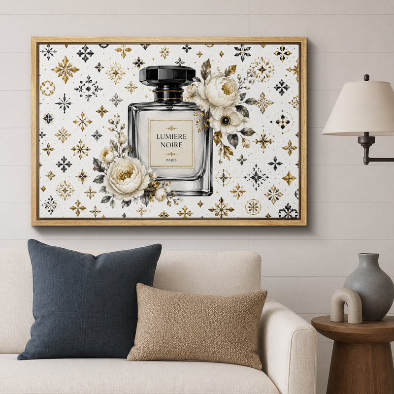 Œuvre florale de parfum noir doré, images de salle de bain glamour, impression sur toile encadrée, Cadre naturel