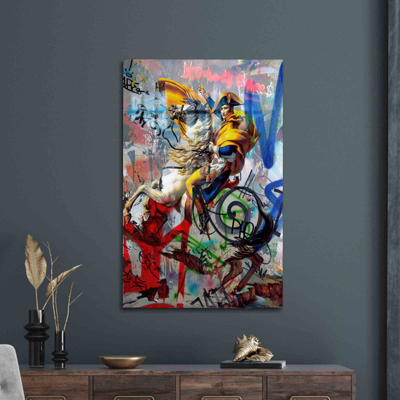 «Striking Banksy Napoleon Bonaparte», impression de style graffiti sur verre pour la décoration de la maison moderne | Rectangle
