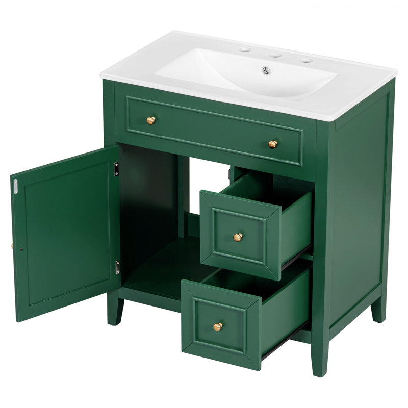 Meuble-lavabo moderne avec comptoir, meuble-lavabo avec porte et deux tiroirs