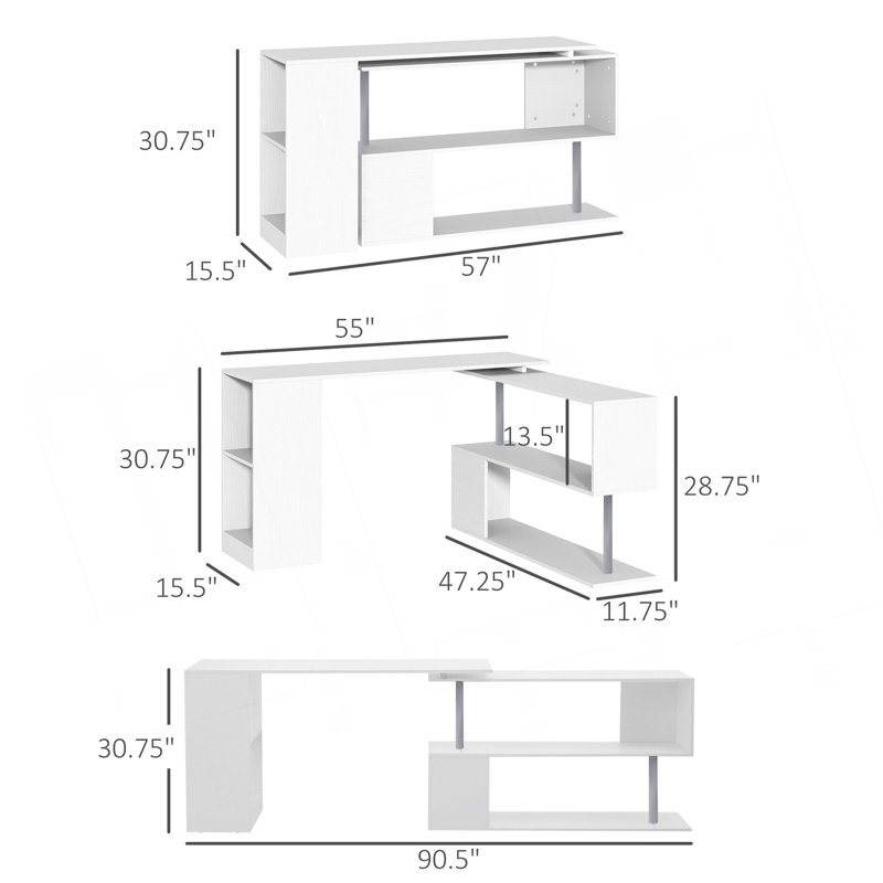 55 "55" Bureau d'angle 55 "rotatif à 360 ° 55" avec bureau 3 pièces