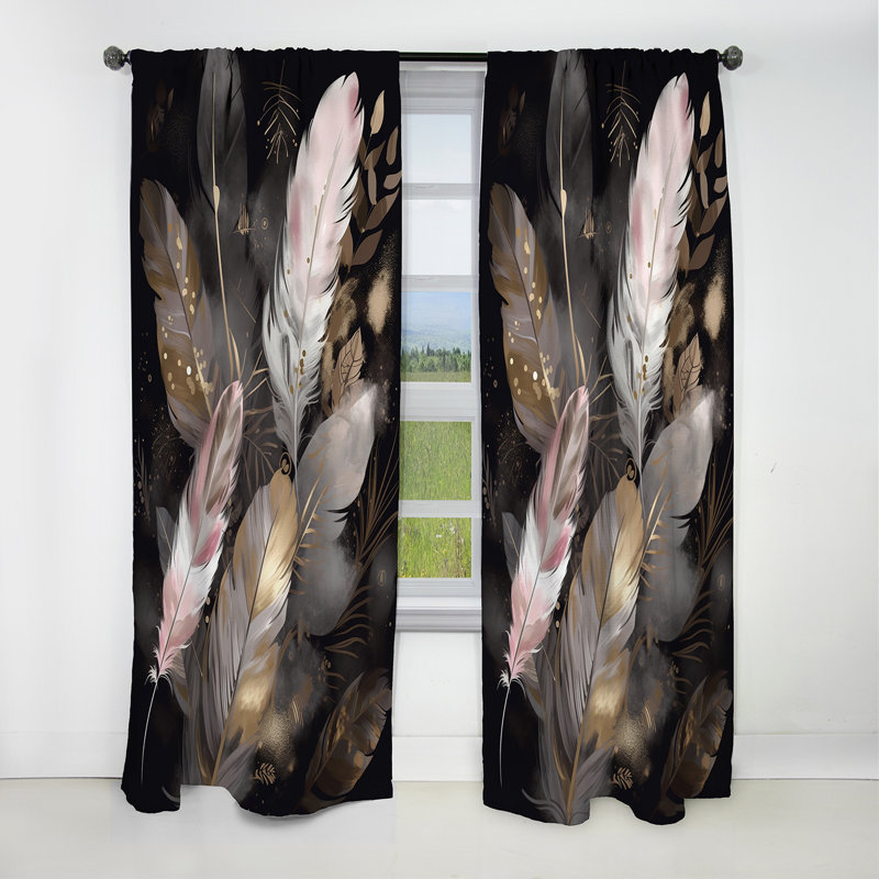 Plume rose Boho Majesty III - rideau en plumes glamour - rideau occultant à motif floral - 1 panneau, L 52 po x L 108 po