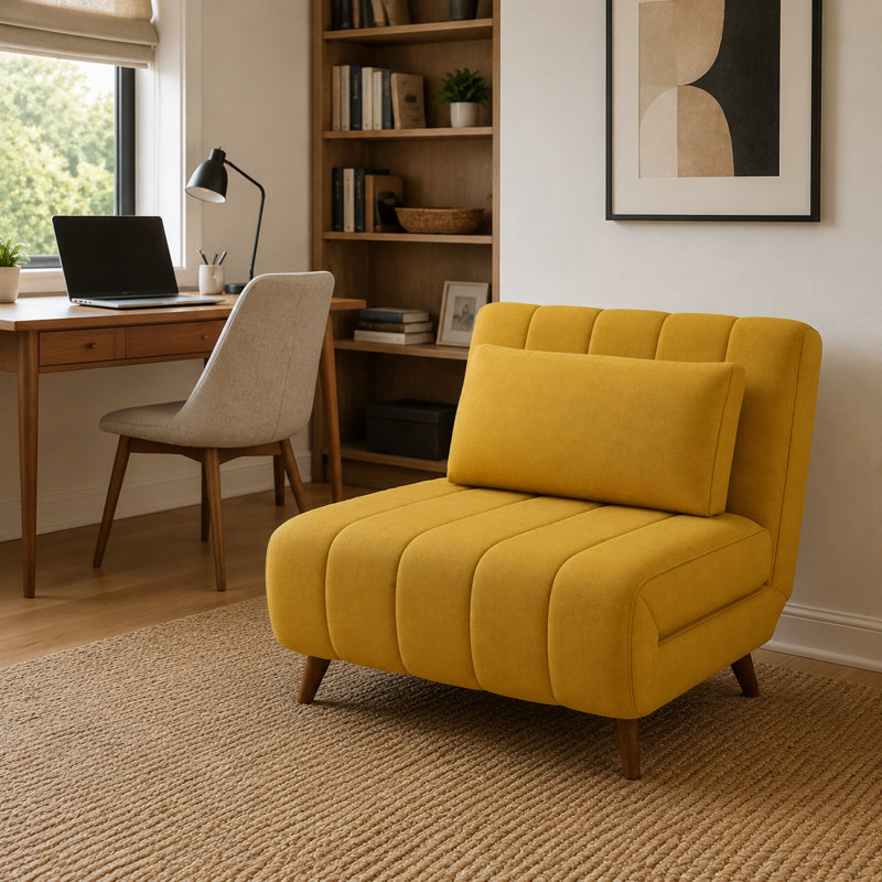 Jazariah Upholstered Pillow Back Convertible Chair, Mustard