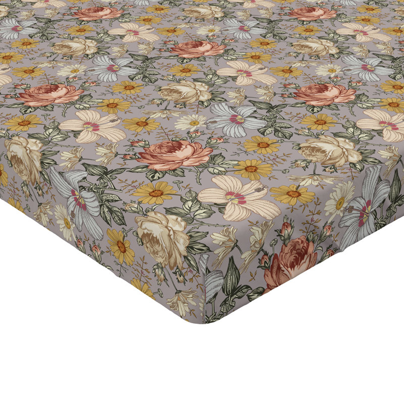 Ambesonne Fitted Sheet, Twin Fitted Sheet, Mauve Mustard Rose Floral