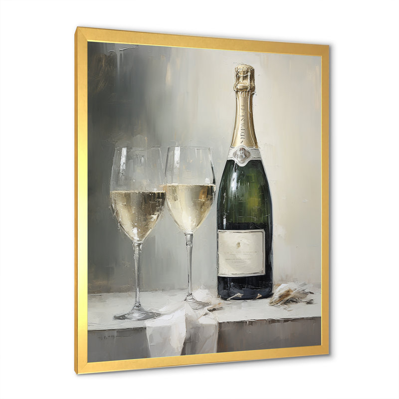 Décoration murale Legacys Lure Champagne And Glass I - Vin et champagne, H 40 po x l 30 po x P 1,5 po, Cadre doré simple