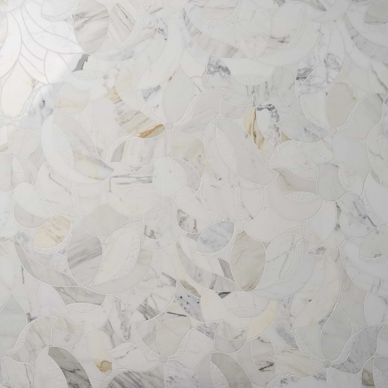 Raina Polished Waterject Marble Mosaic Tile, Calacatta Gold