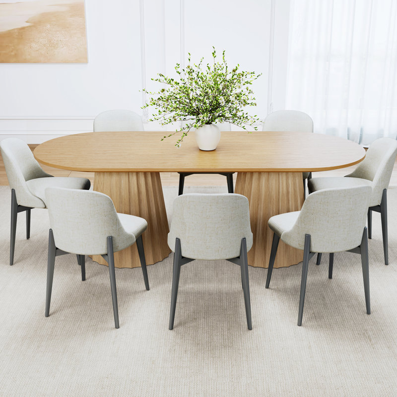 Godinez 8 - Person Double Pedestal Solid Wood Dining Set, Oak