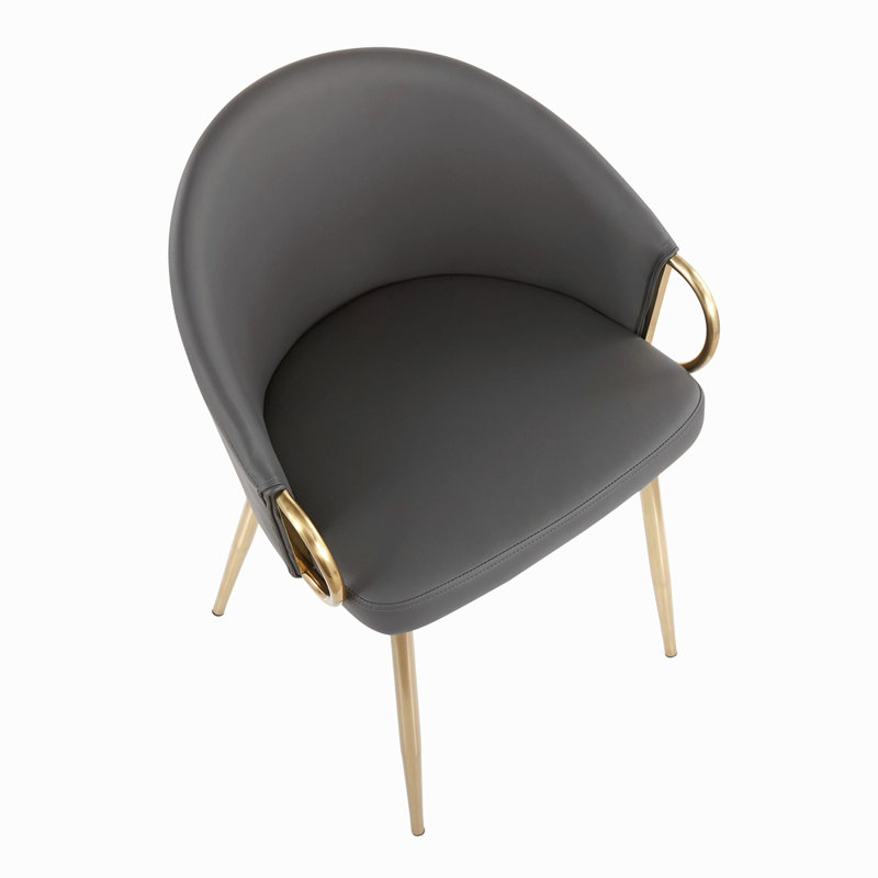 Chaise en métal et similicuir, Gris, Or