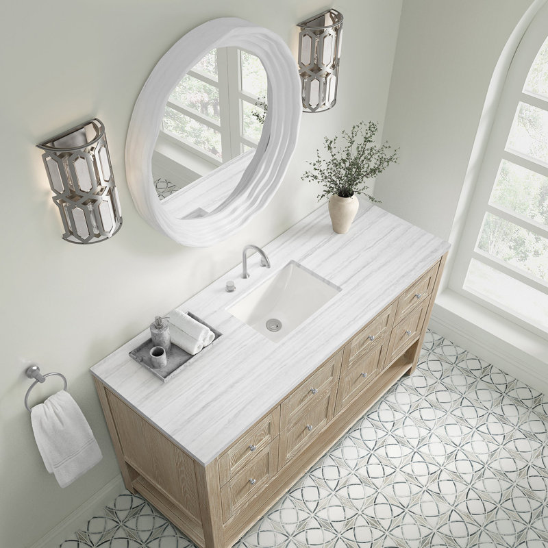 Breckenridge 60'' W Single Vanity, Whitewashed Oak, Carrara White Marble, Widespread