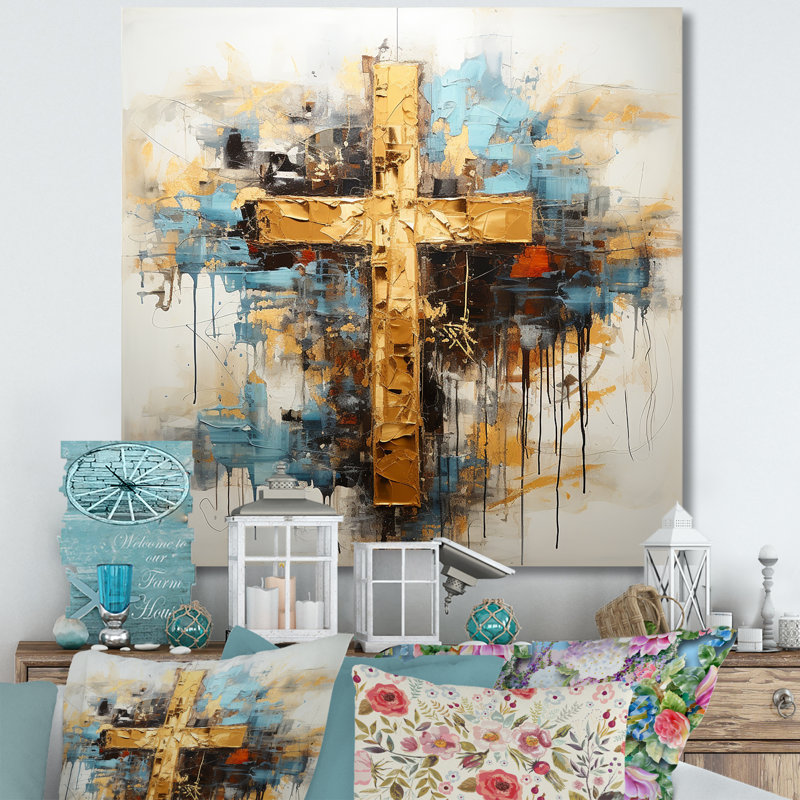 Divine Love, croix religieuse III sur toile, H 24 po x l 24 po x P 1 po, Toile tendue