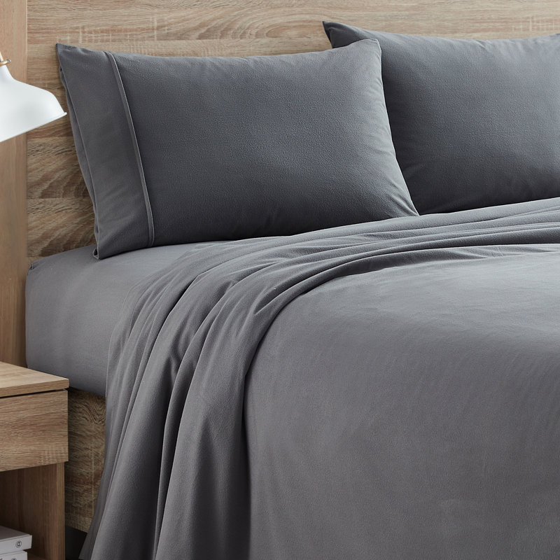Sweet Home Collection Ultra Soft Microfiber Flannel Sheet Set, Queen Sheet Set with 2 Pillowcases, Gray