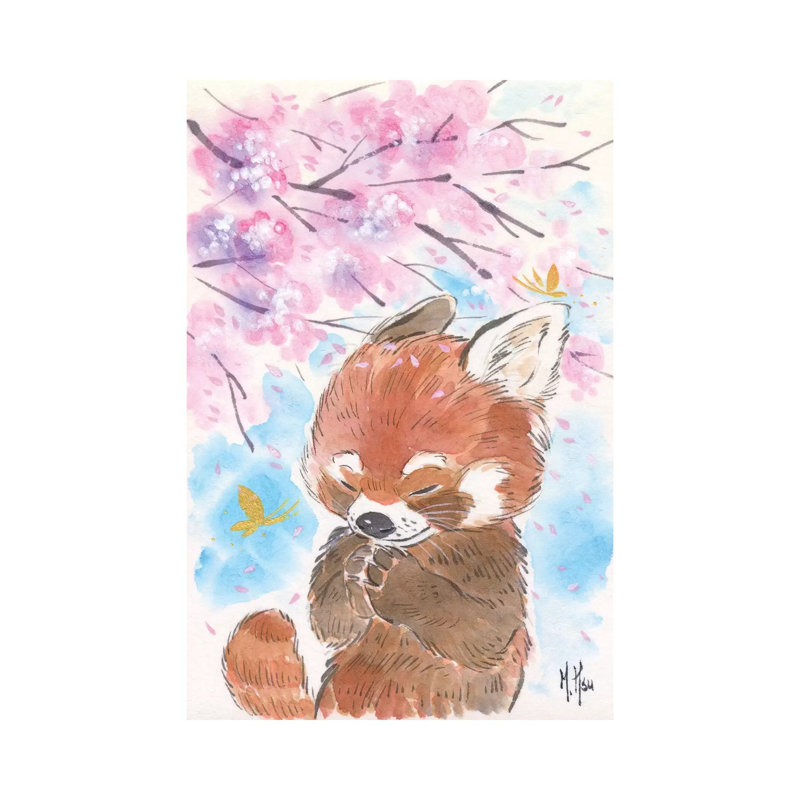 Cherry Blossom Wishes Red Panda 1 Piece Painting on Canvas, 101.6 cm H x 66.04 cm W x 1.91 cm D, Wrapped Canvas
