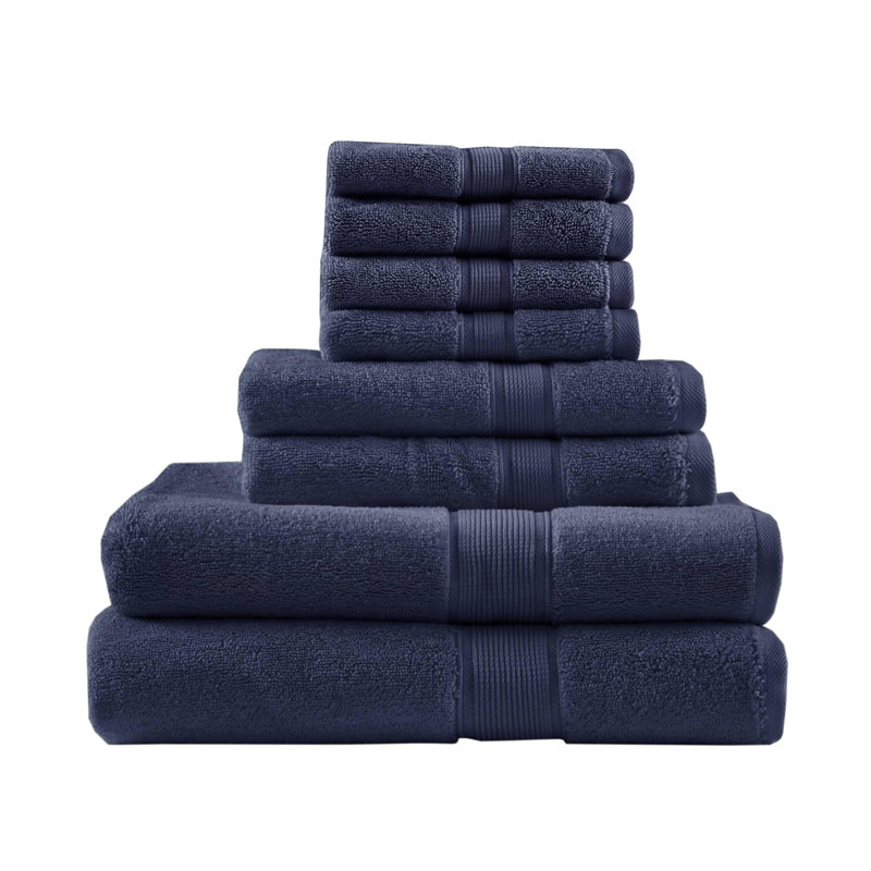 Ensemble de 6 serviettes de bain en coton 6 pièces, Bleu marine foncé