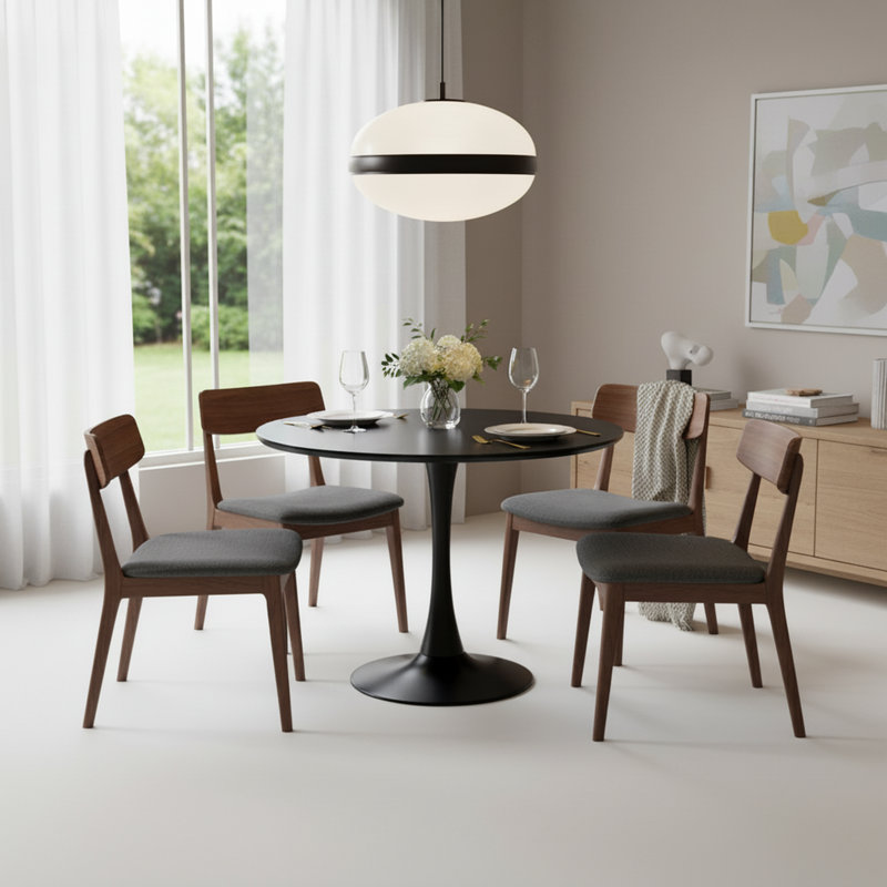 31.5" Black Modern Round Dining Table - Mdf Top & Cylindrical Metal Base, Multi-use For Kitchen/living Room/coffee Table