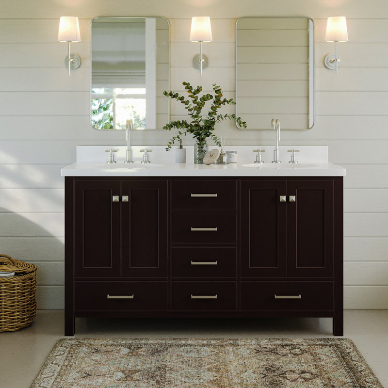 Cambridge Vanity In White With Quartz Vanity Top In White With Basin, Espresso / Brushed Nickel