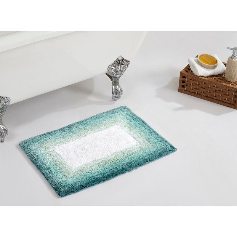 Tapis de bain touffeté 100% coton Orme avec envers antidérapant, lavable à la machine, tapis de bain ultra doux et absorbant pour la douche, la baignoire, le lavabo et le meuble-lavabo, rectangle 21 po x 34 po, turquoise