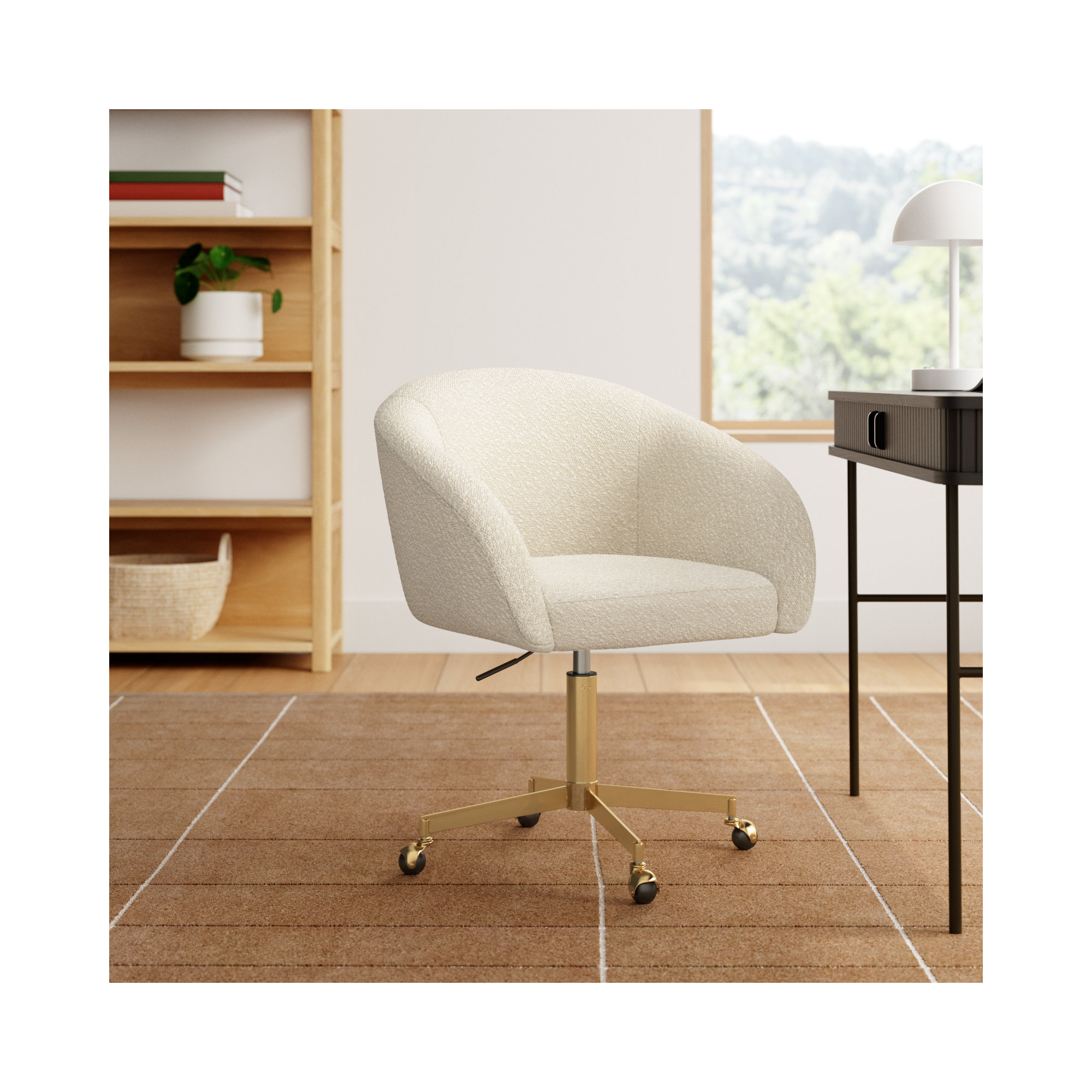 Darius Swivel Office Chair, Gold, White Boucle