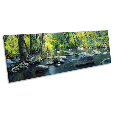 Green Landscape Forest River - Wrapped Canvas Panoramic Art Prints