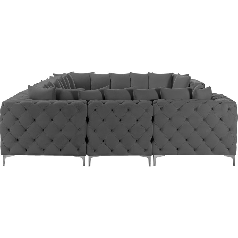 Tremblay 138" Wide Velvet Symmetrical Corner Sectional, Grey Velvet