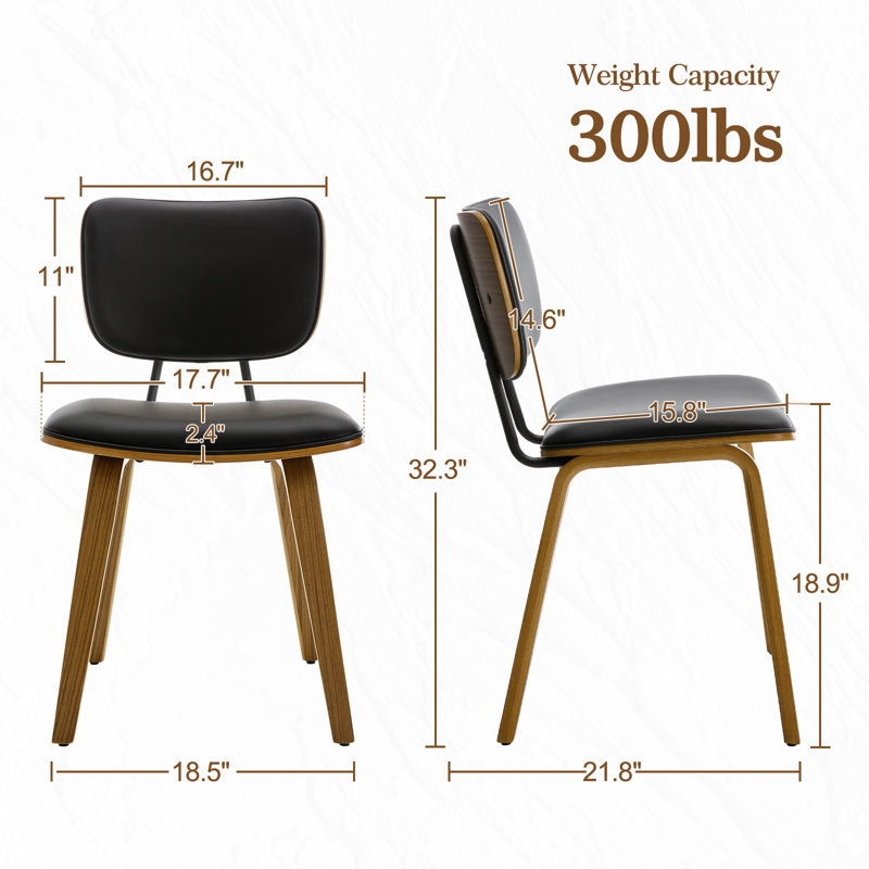 Faux Leather Upholstered Side Chair Dining Chair And Walnut Wood Finish, Black, 2