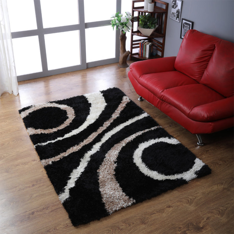 Heller Hand Tufted Shag Polyester Eco-Friendly Area Rugs - Rectangle, Black Color, Geometric Modern Design, High Pile Thick Handmade Anti Skid Area Rugs for Living Room, Bed Room