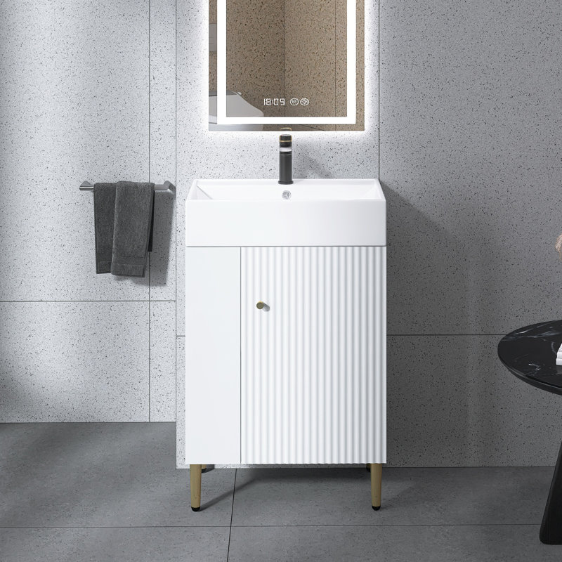 22 po X P 12 po P x 34 po Meuble-lavabo autoportant H blanc avec plateau en céramique blanche