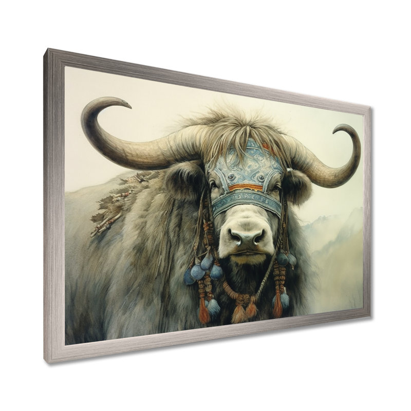 Wild Yak III - Yaks Canvas Print, Silver Single Picture Framed, 24" H x 32" W x 1" D