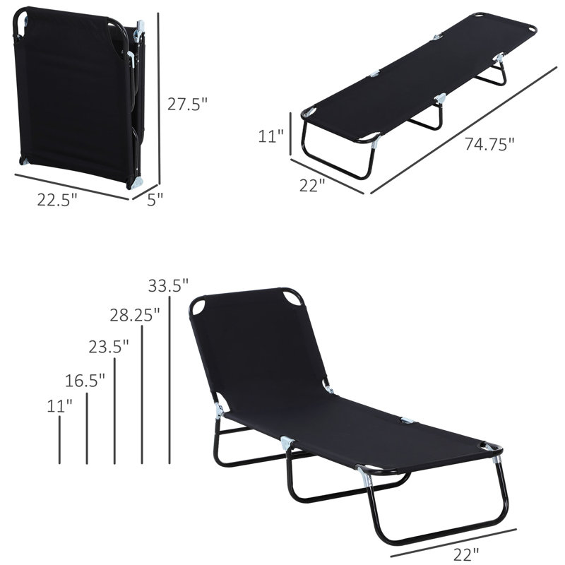 Black Patio Chair For Outdoor Enjoyment - Foldable & Portable Recliner Steel Frame Mesh