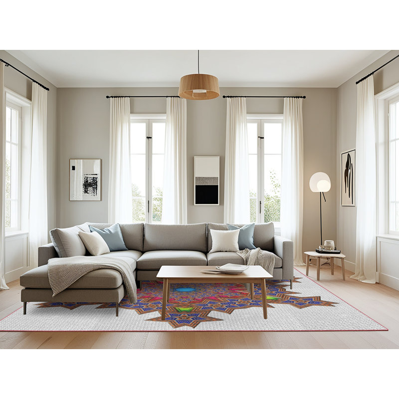 Tapis décoratif bleu géométrique, Rectangle 8 pi x 10 pi