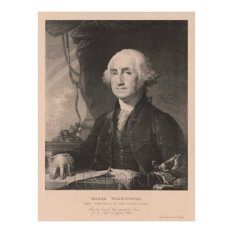 1828 George Washington sur papier, H 24 po x l 18 po x P 0,01 po