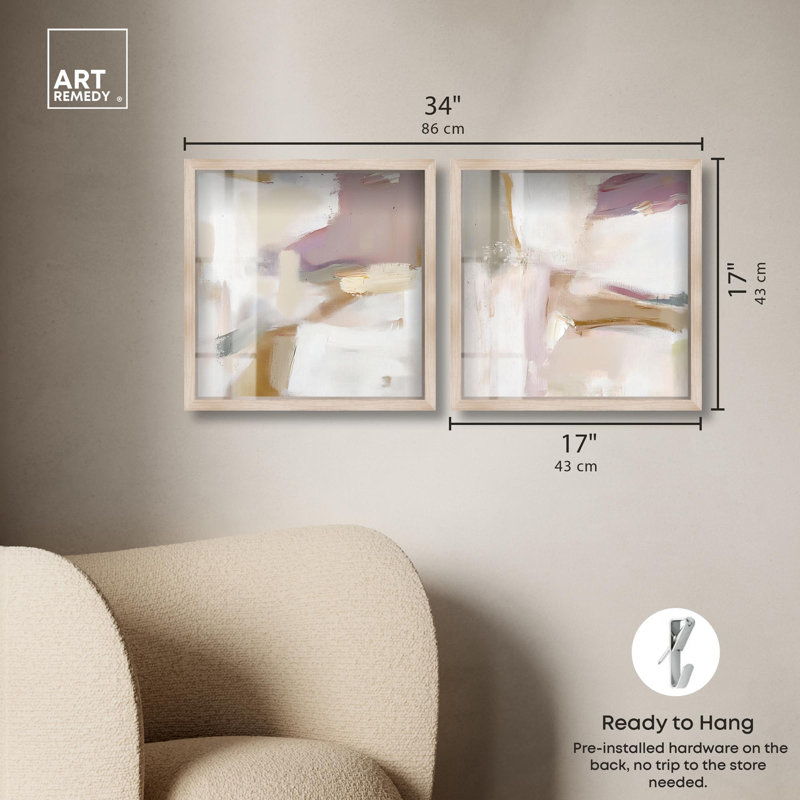 Ensemble de décoration murale bohème « Bailante Duet Shadowbox » en doré par Art Remedy, cadre noir, 30 x 30 cm, Cadre blond
