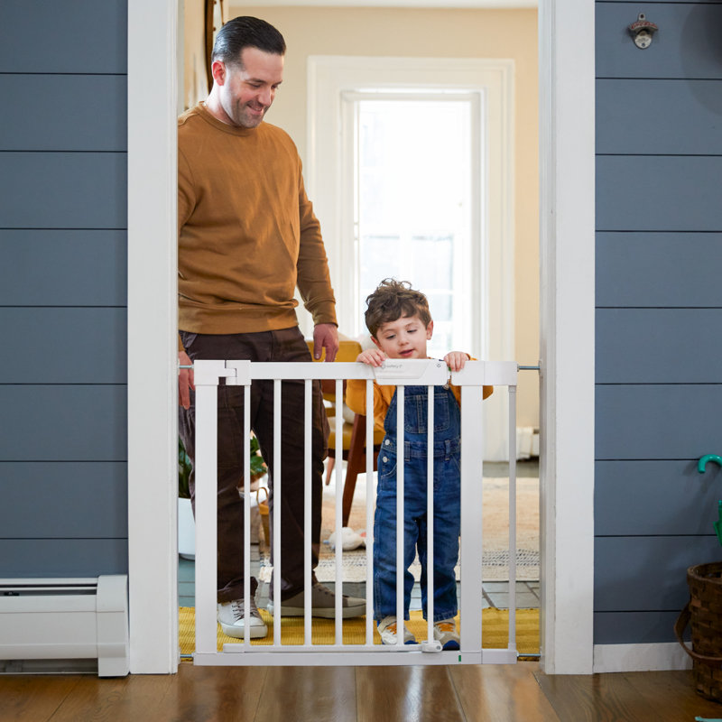 White Metal Pressure Mounted Swinging Stairway Gate