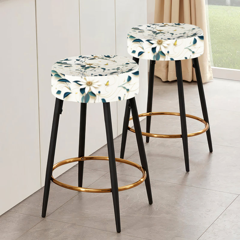 Blanc et bleu sarcelle lotus tranquille Zen I - ensemble de 2 tabourets de bar botaniques