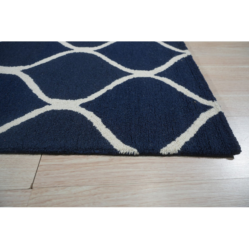 Hand Tufted Wool Area Rug in Blue, Blue