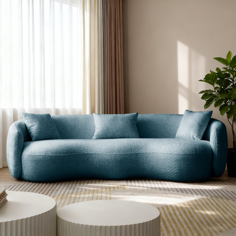 Yazgur Boneless 93.6" Curved Modern Upholstered Sofa, 26.9" H x 93.6" W x 41.3" D, Beige  Boucle Fabric