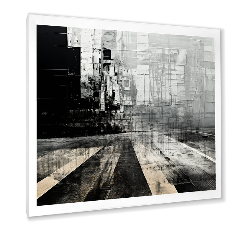 Paysage urbain noir et blanc - art mural, Cadre simple blanc, H 24 po x l 24 po x P 1 po